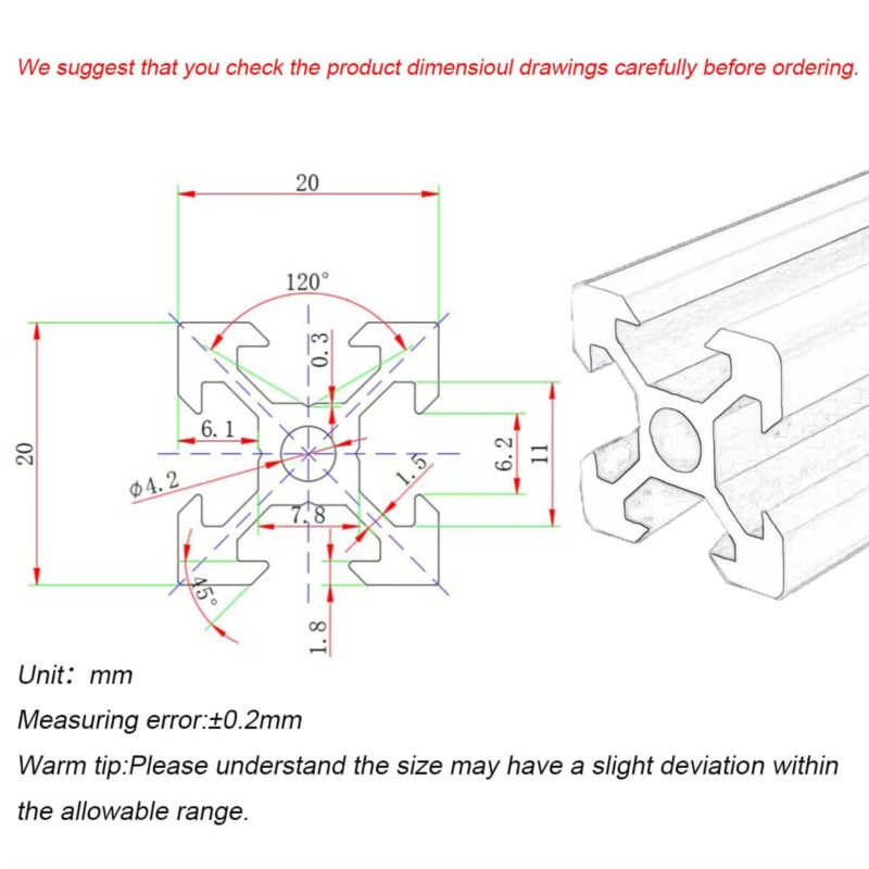 1/4PCS 2020 V-slot 2020V Europ - огляд і ціна V Slot Aluminum Extrusion